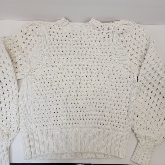 ME+EM Women's White Cotton Open Stitch Knitted LS Weekend Jumper Size US 6 EUC - Picture 7 of 9